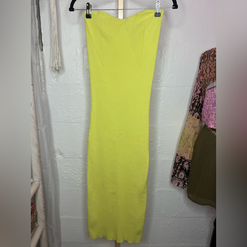 ASOS Design | Lime Strapless Ribbed Maxi Dress - Picture 3 of 5